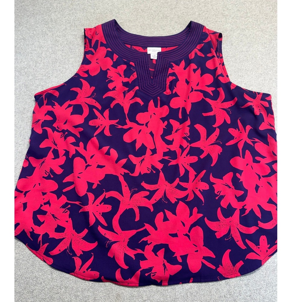 Liz Claiborne Woman 3X Purple Pink Floral Sleeveless Blouse Career Top Plus